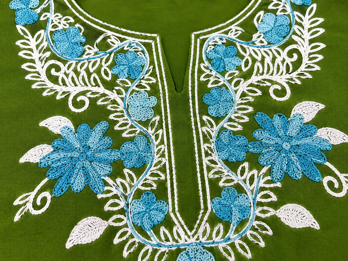 Noor : Aari embroidery summer kurti | Bottle Green